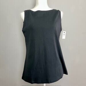 Talbots Pima Cotton Sleeveless Tank Top Black Petite LP Classic Tee